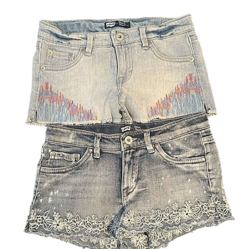 BUNDLE Levis Jean Denim embroidered shortie shorts GIRLS 12